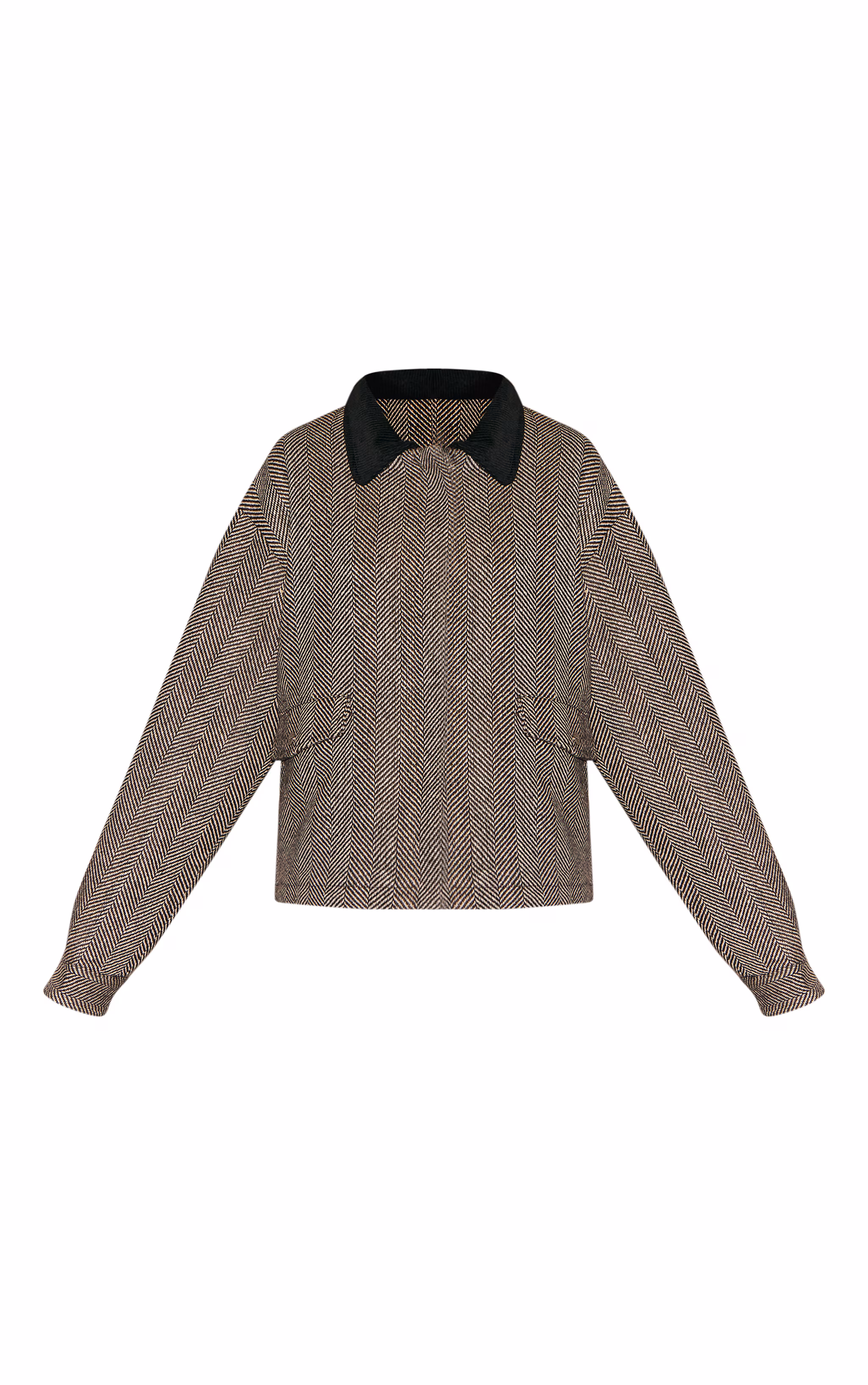 Monochrome Herringbone Contrast Collar Jacket