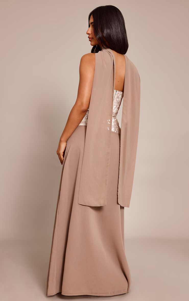 Petite Champagne Sequin Bandeau Scarf Top