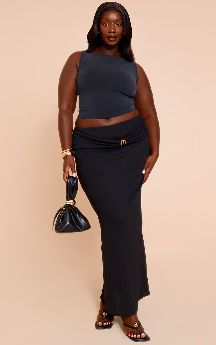 Plus Black Burnout Mesh Trim Detail Wrap Maxi Skirt