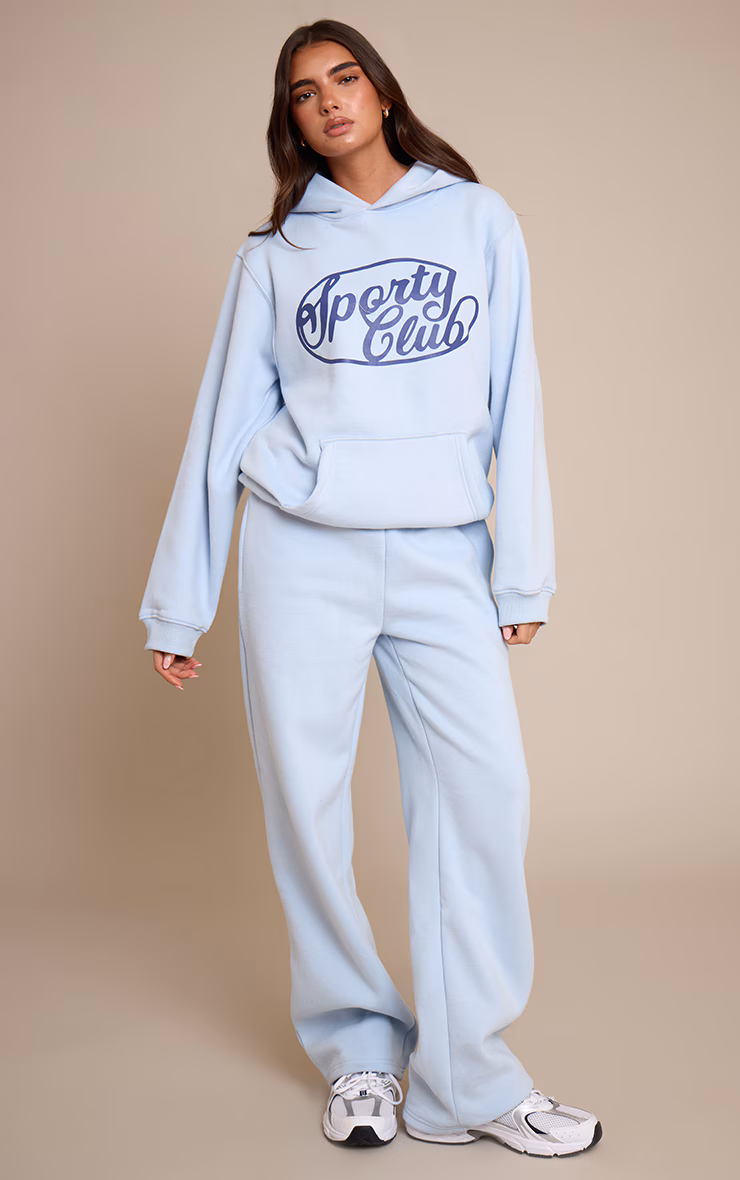 Light Blue Sports Club Cotton Fleece Straight Leg Sweatpants