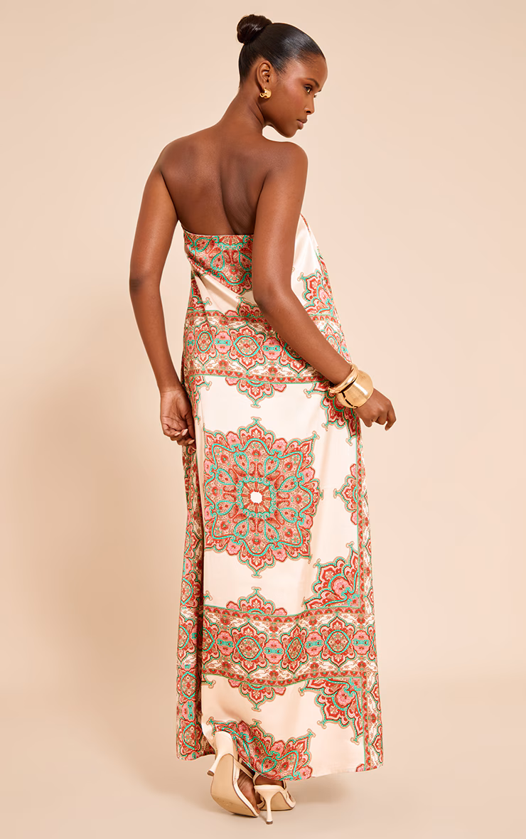 Multi Satin Paisley Print Bandeau Maxi Dress