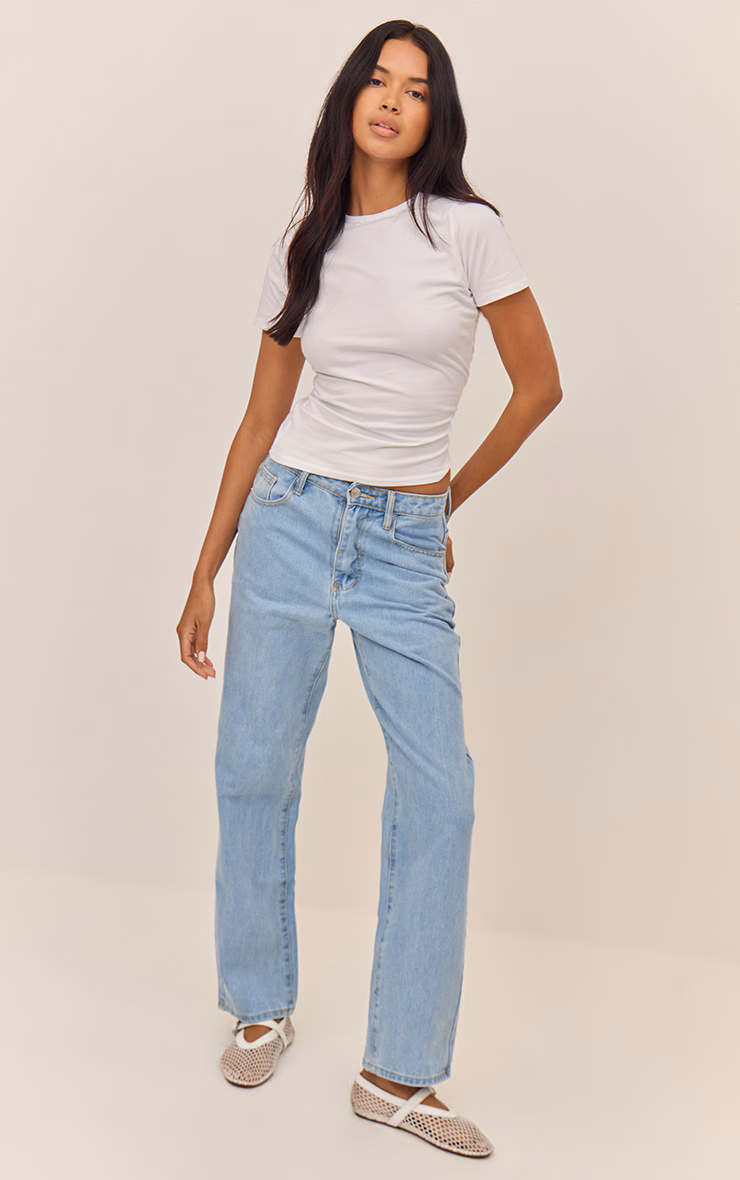 PRETTYLITTLETHING Light Blue Wash High Waist Straight Leg Jeans