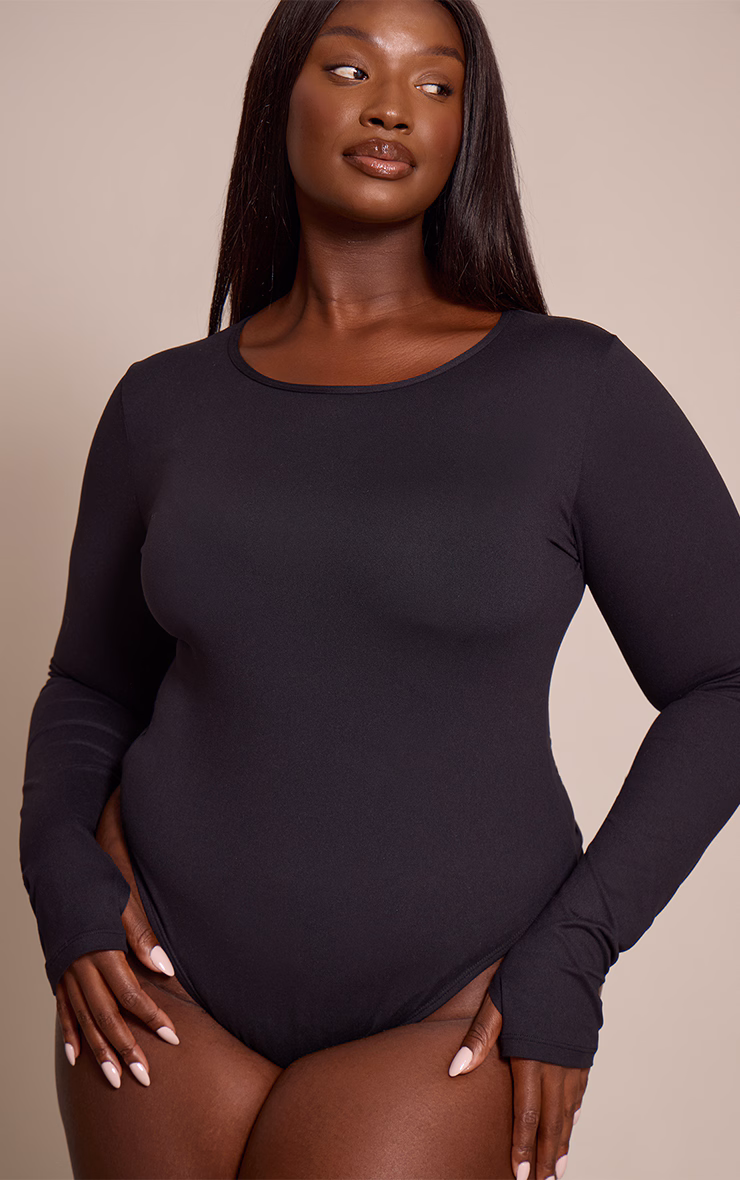Plus Black Sculpt Long Sleeve Bodysuit