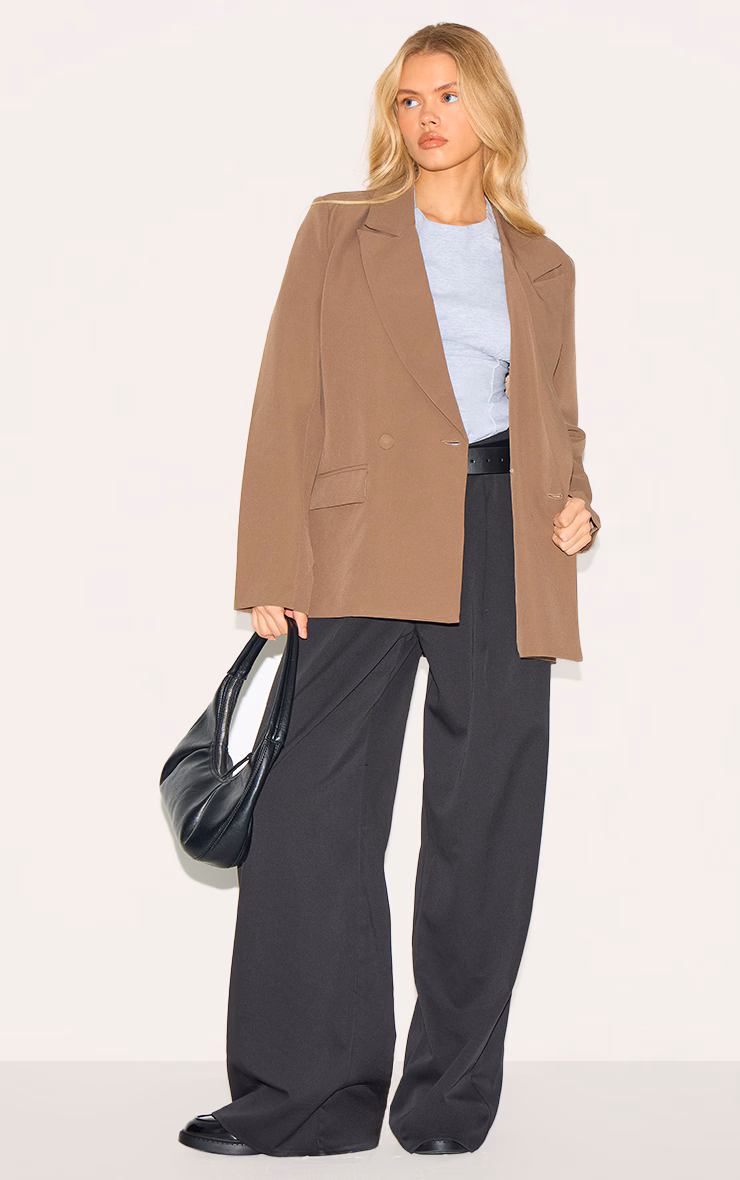 Mushroom Double Breasted Oversized Boxy Fit Blazer