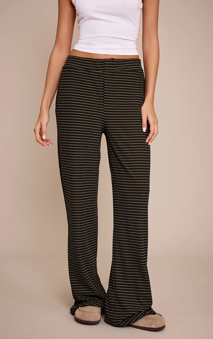 Multi  Striped Boyfriend Style Wide Leg Pants