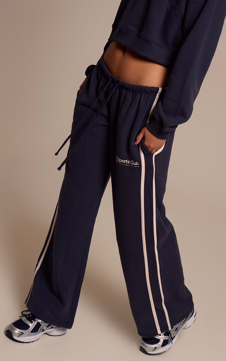 Navy Sports Club Wide Leg Sweatpants