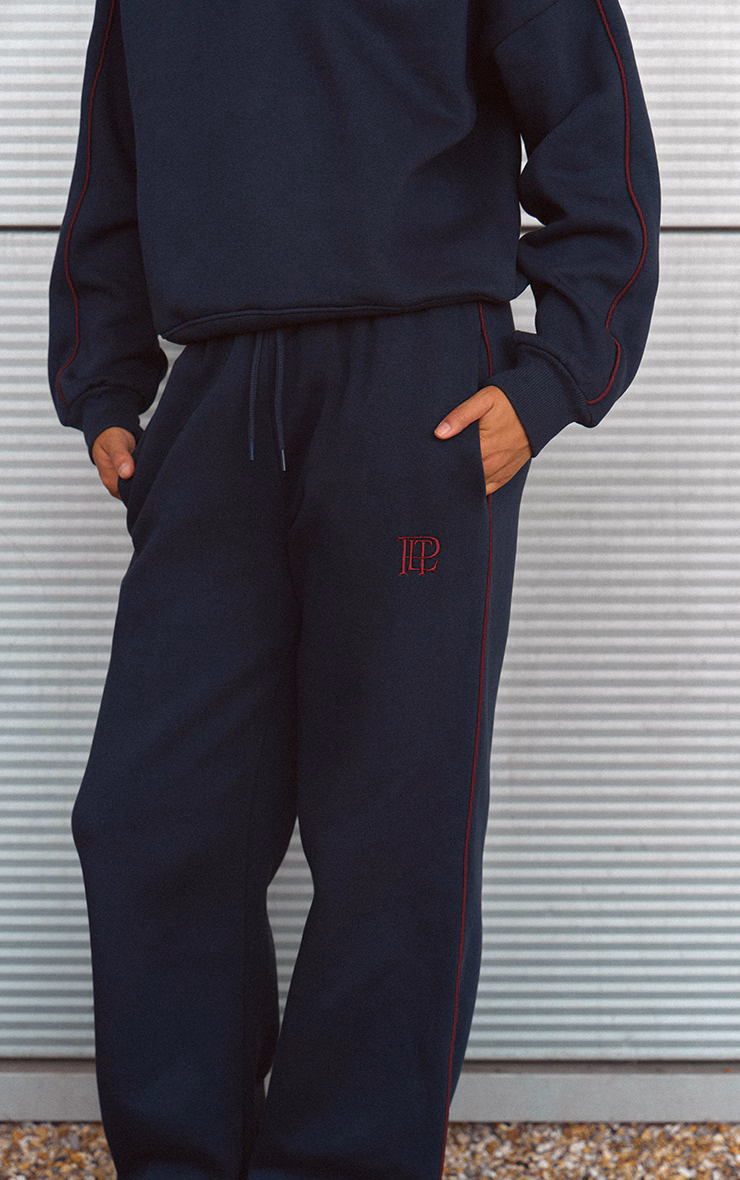 Navy PLT Contrast Binding Cuffed Sweatpants