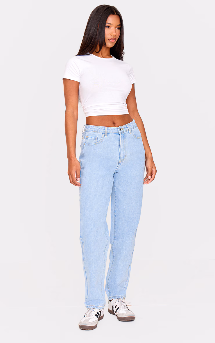 PRETTYLITTLETHING Light Blue Wash High Waist Mom Jeans