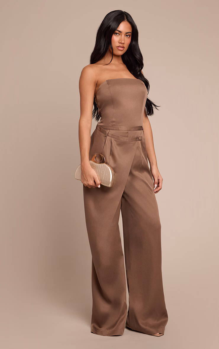 Mushroom Bandeau Wrap Waist Straight Leg Jumpsuit