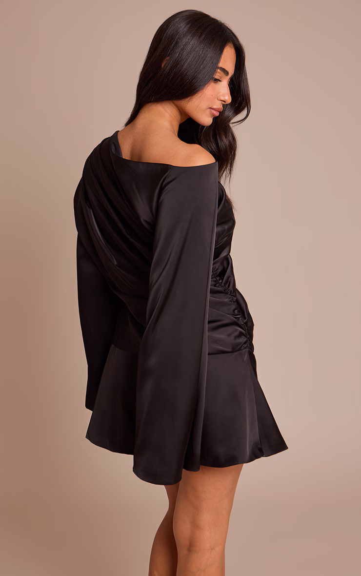 Petite Black Off Shoulder Tailored Woven Mini Dress