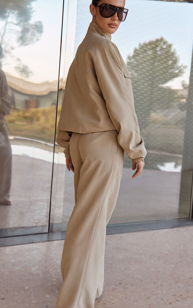 Sand Peach Skin Zip Up High Neck Jacket