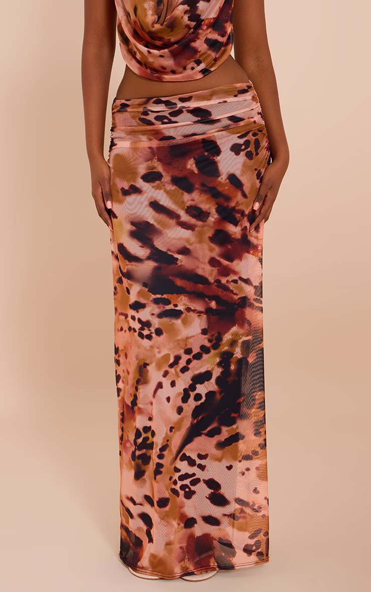 Multi Abstract Print Mesh Maxi Skirt