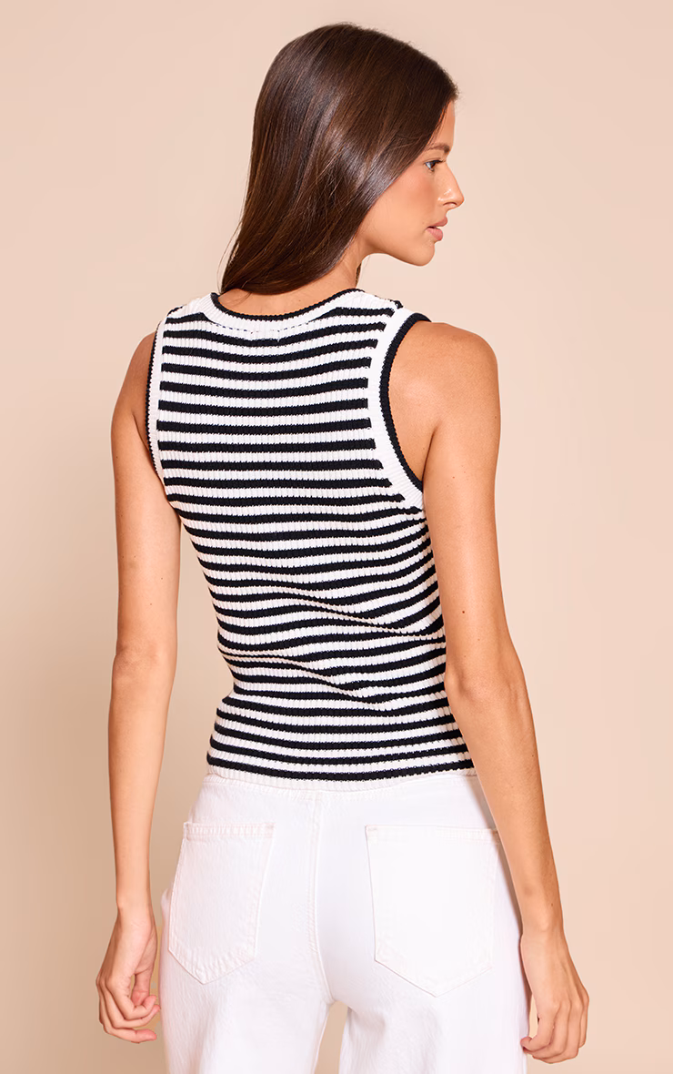 Mono Scooped Neck Striped Rib Knit Vest