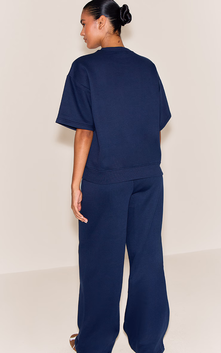 Navy Button Up Wide Leg Sweatpants