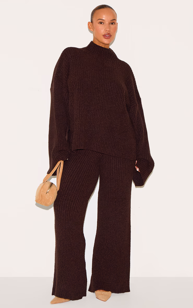 Plus Chocolate Rib Boucle Knit Wide Leg Pants