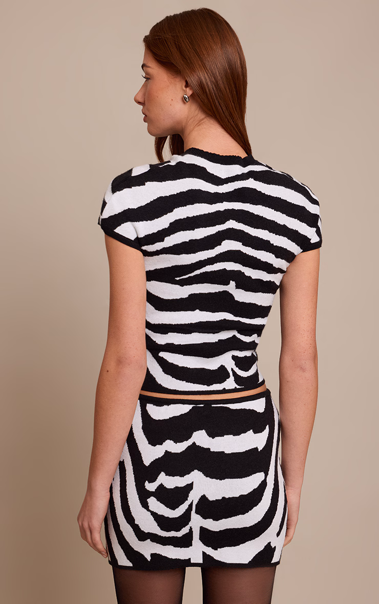 Mono Zebra Print Knitted Cap Sleeve Top
