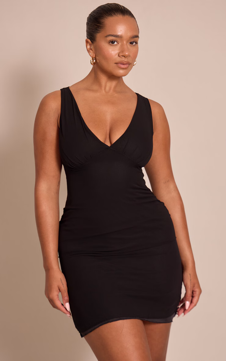 Shape black Chiffon Plunge Front Mini Dress