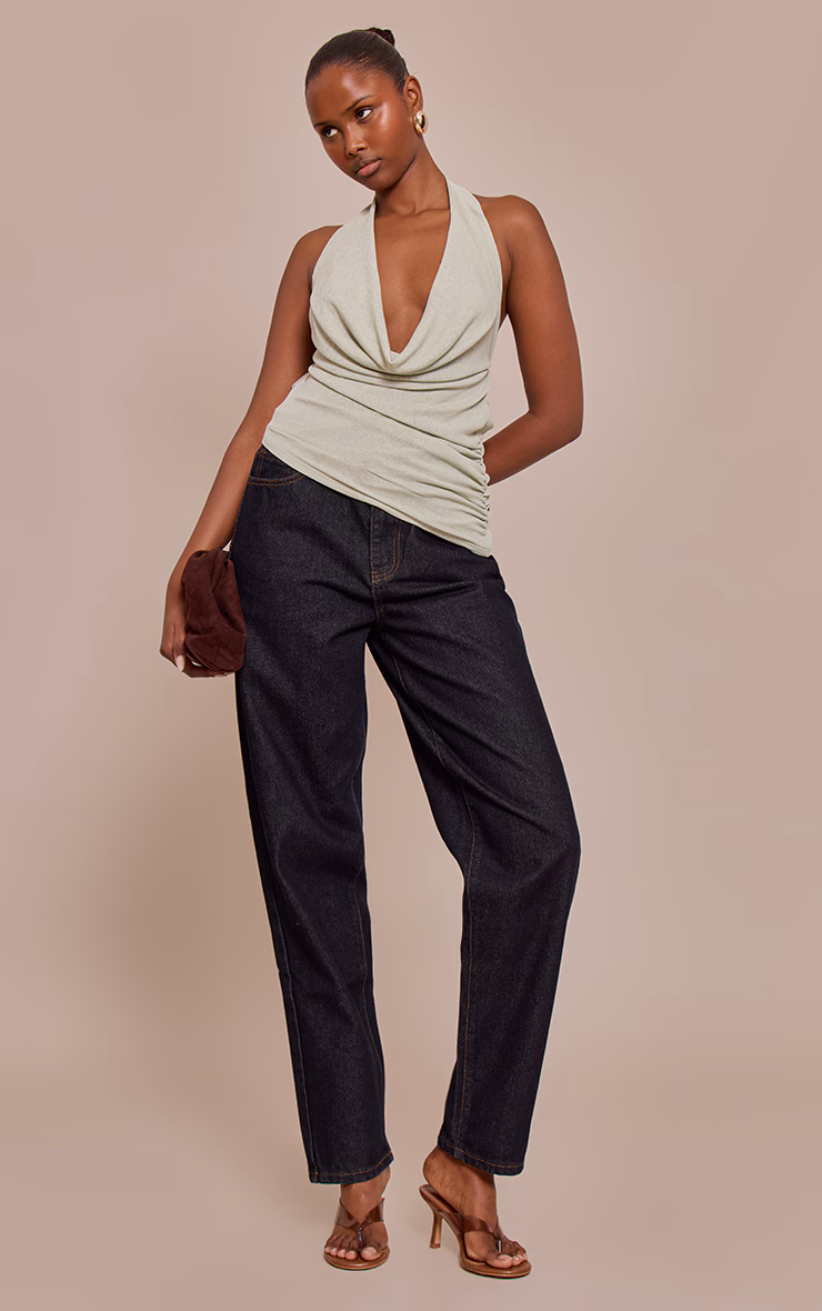 Mint Burnout Mesh Cowl Neck Detail Long Top