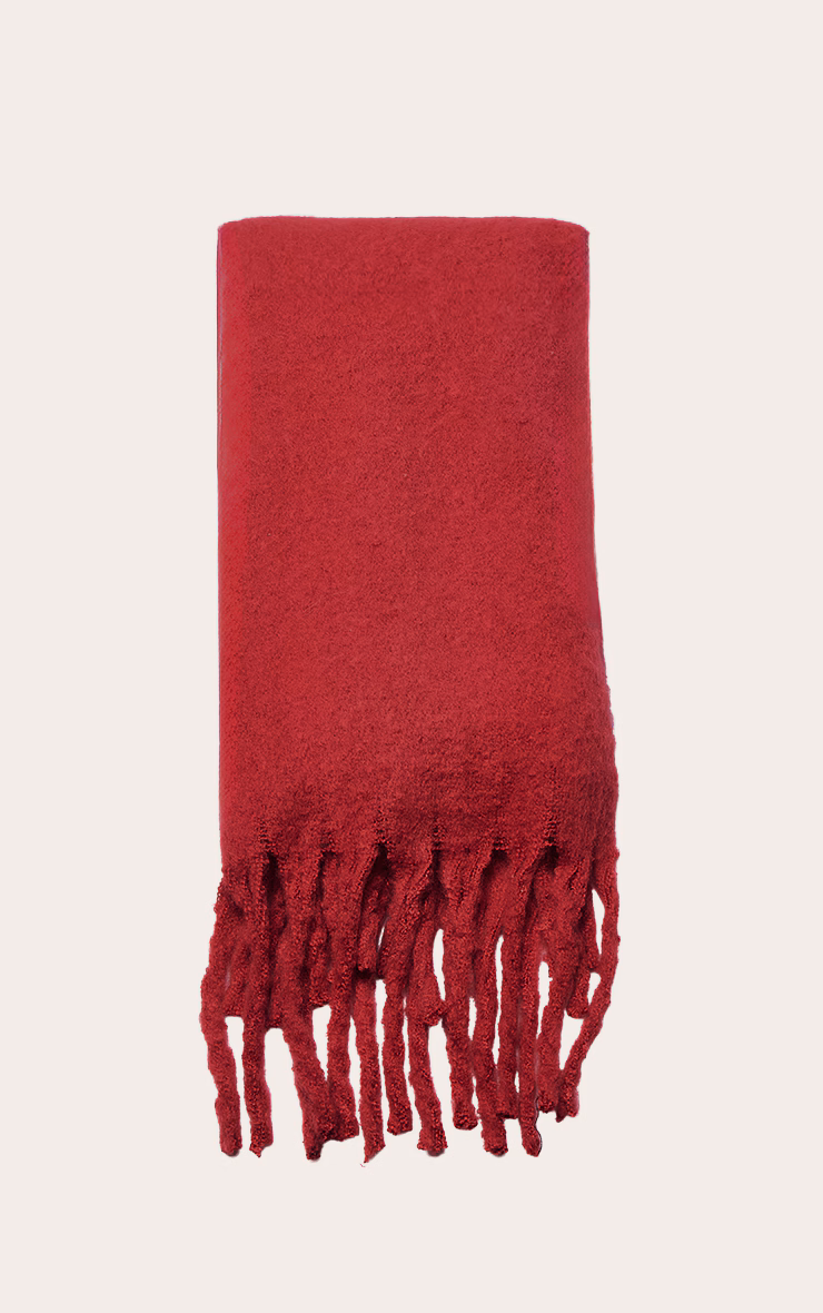 Burgundy Distressed Knit Tassel Scarf
