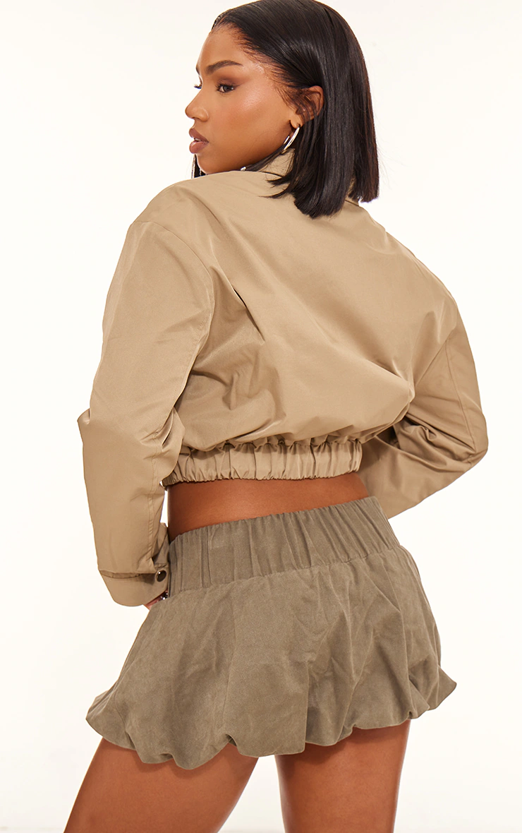 Olive Canvas Collar Detail Zip Up Jacket