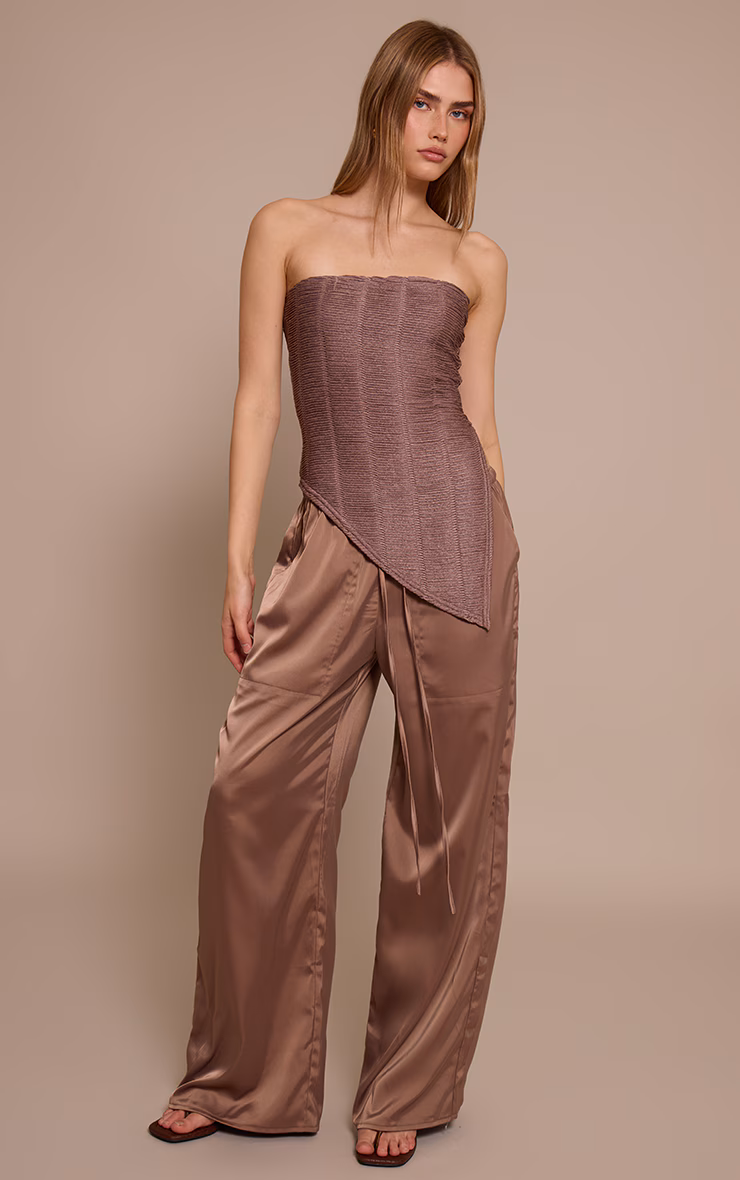 Mushroom Textured Asymmetric Hem Bandeau Top