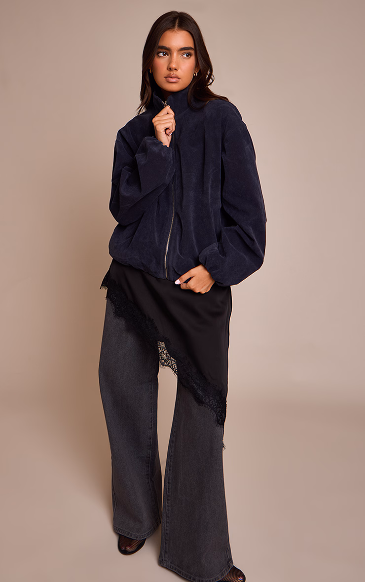 Navy Suede Bomber Jacket