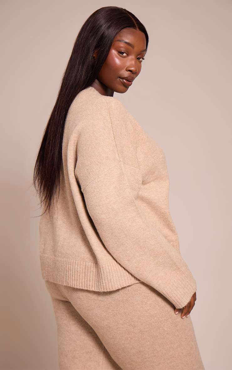 Plus Taupe Marl Knitted Cropped Crew Neck Sweater