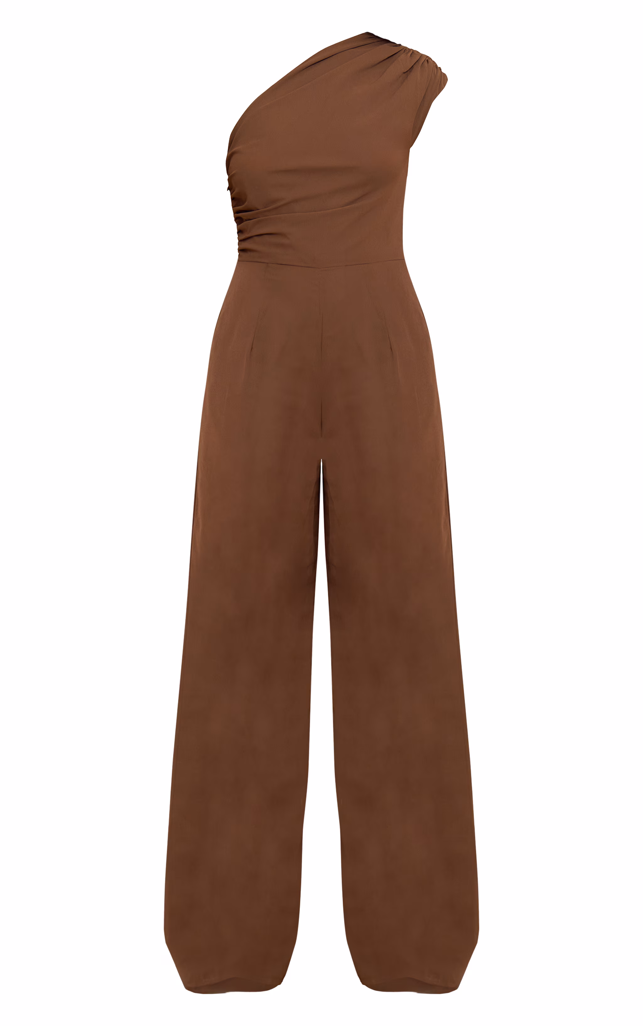 Mushroom Chiffon One Shoulder Ruched Jumpsuit