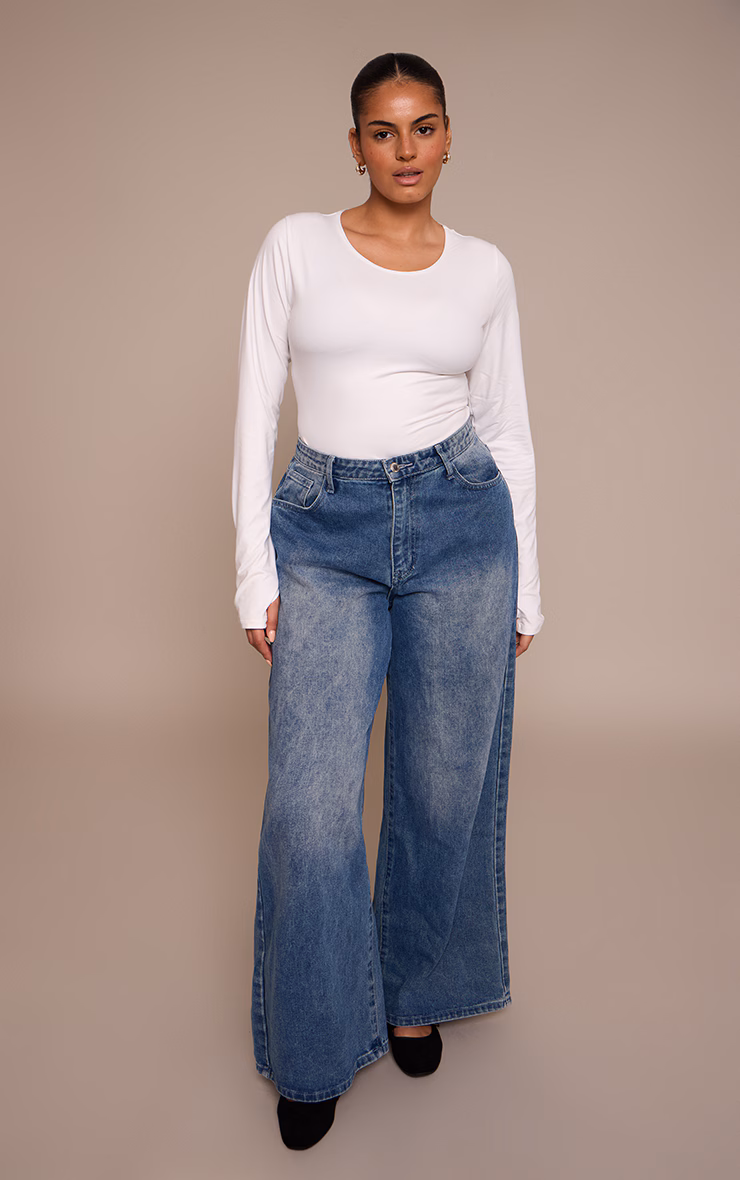 Plus White Sculpt Long Sleeve Bodysuit