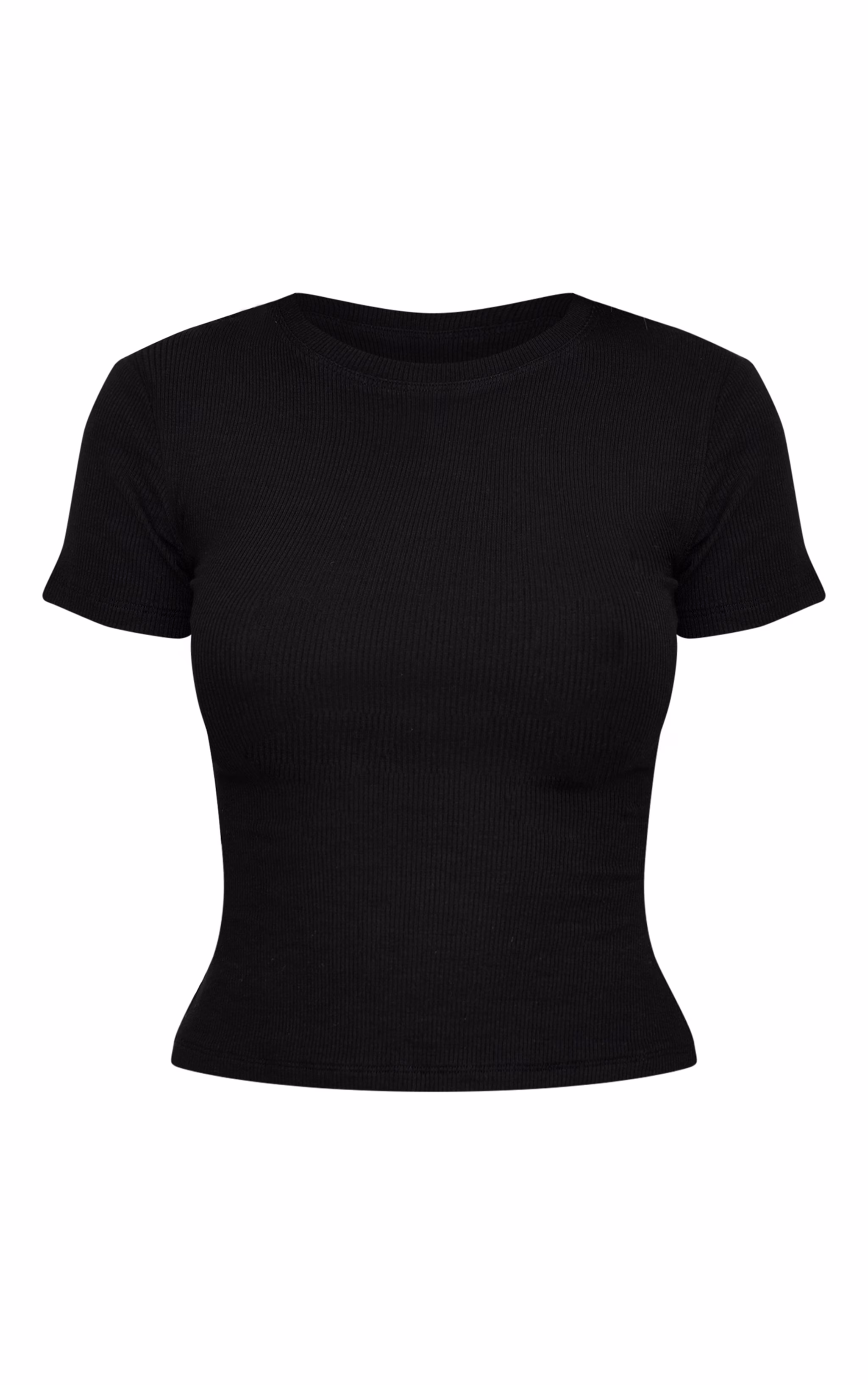 Petite Black Soft Rib Crew Neck Short Sleeve Top