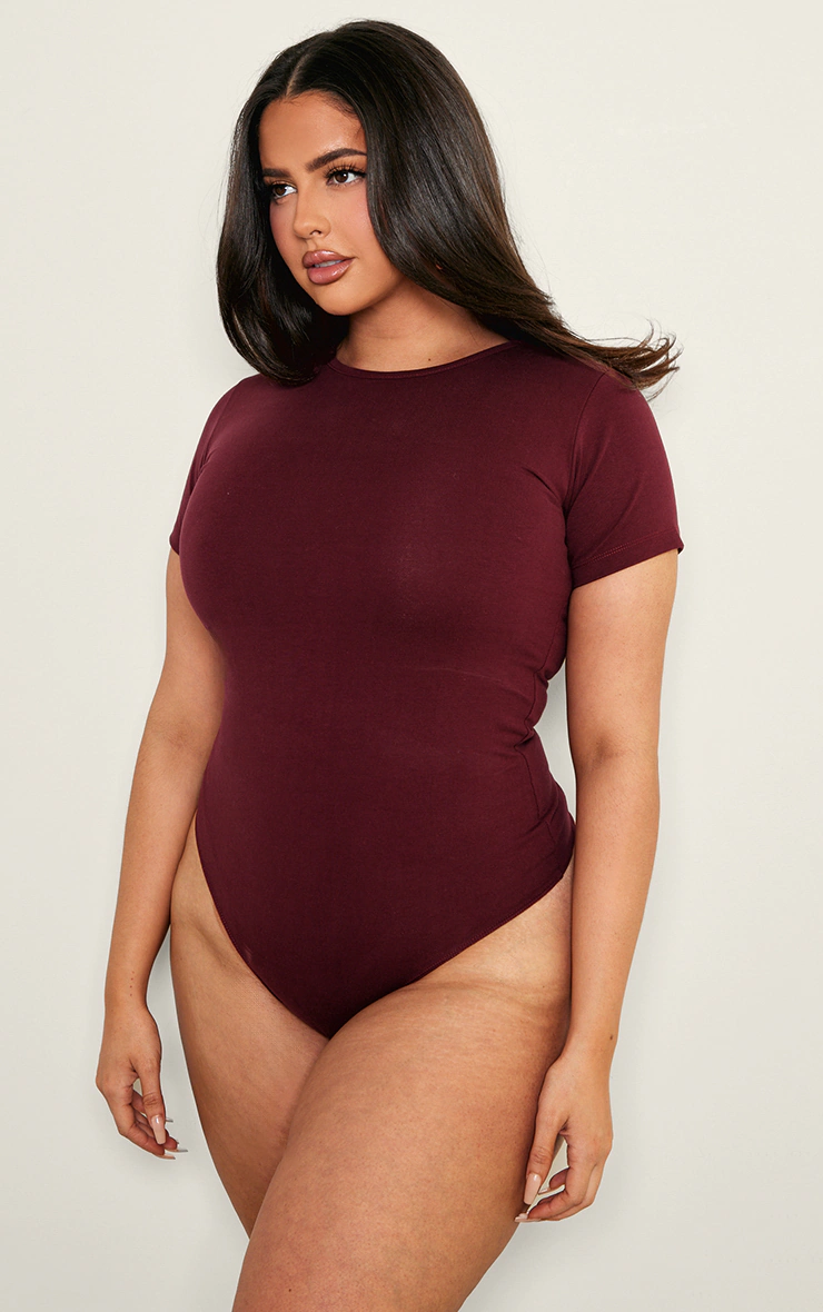 Plus Burgundy Premium Cotton Cap Sleeve Fitted Bodysuit