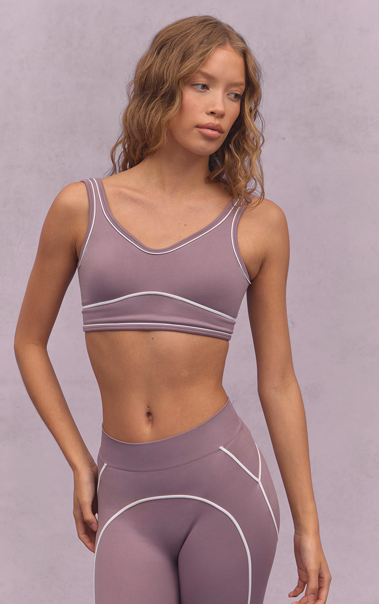 Mauve Seamless Contrast Detail Sports Bra