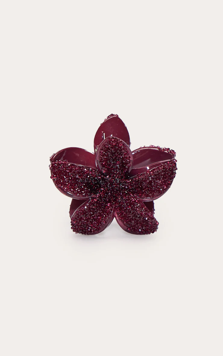 Burgundy Crystal Lily Flower Hair Clip