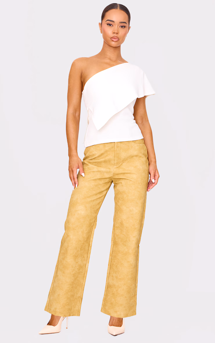 Mustard Washed Faux Leather Cropped Straight Leg Pants