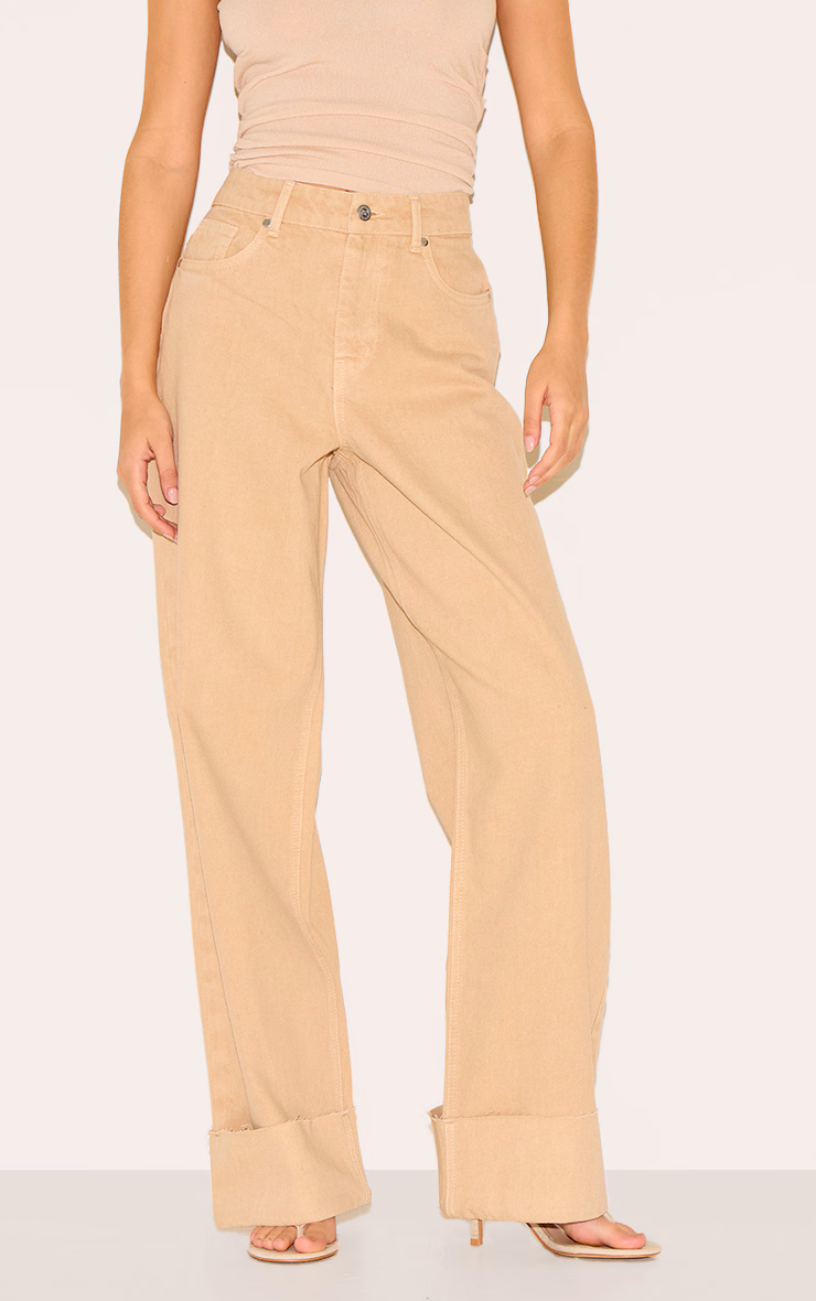 Taupe Turn Up Hem Jeans