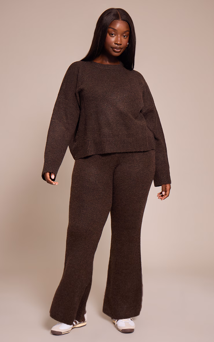 Plus Chocolate Wide Leg Knitted Pants