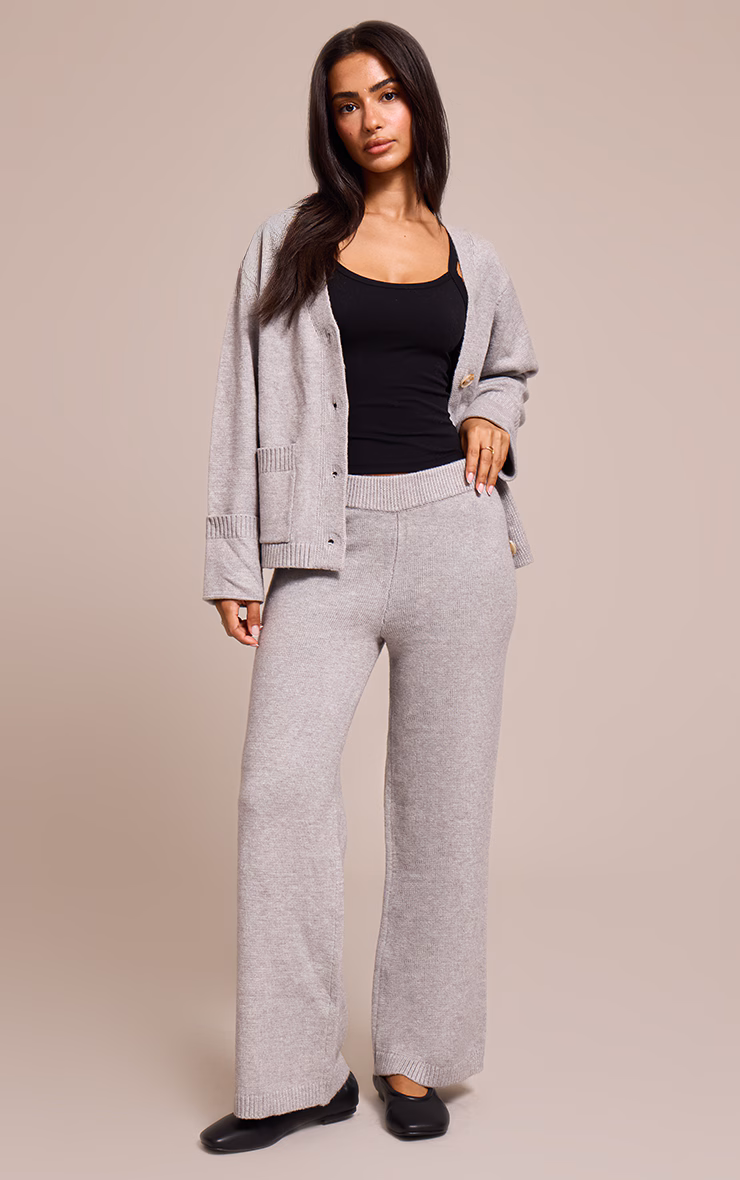 Petite Ash Grey Wide leg Knit Pant