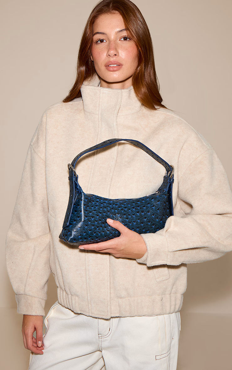 Navy Ostrich PU Shoulder Bag