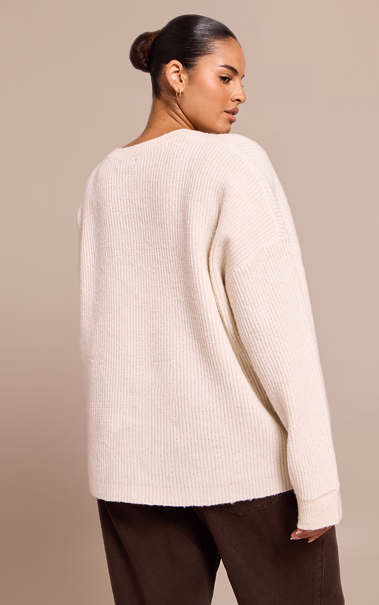 Plus Cream Round Neck Knit Raglan Sleeve Sweatshirt