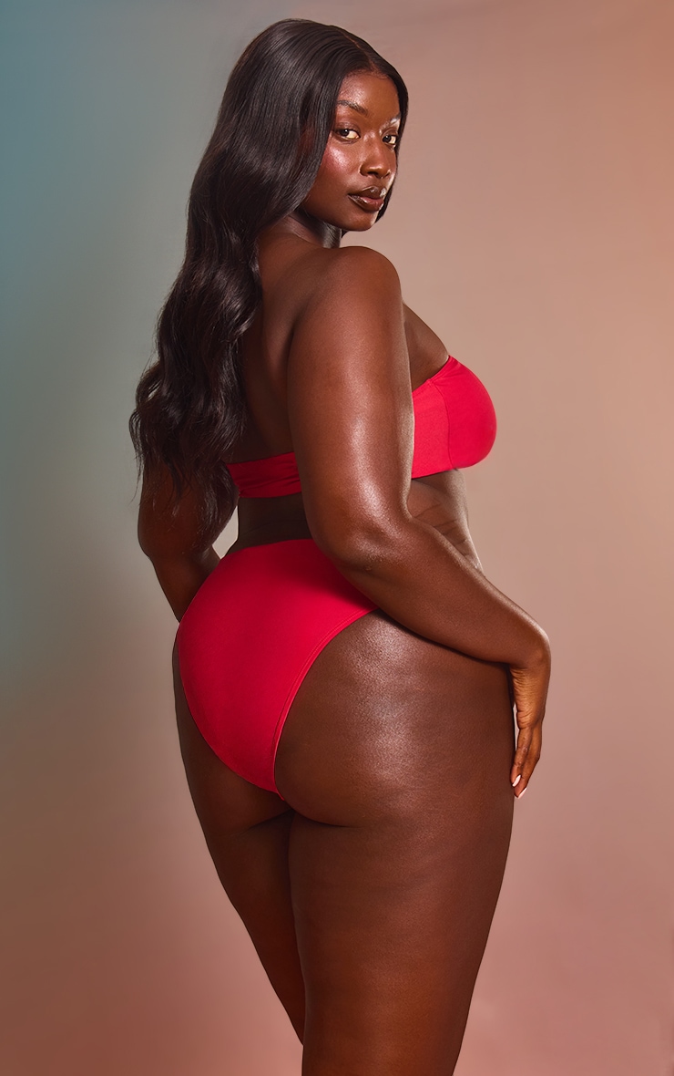 Plus Red Mix & Match High Waisted High Leg Bikini Bottoms