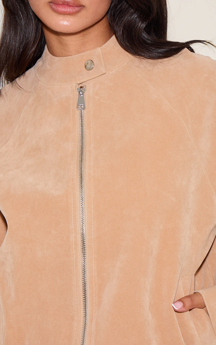 Petite Deep Tan Faux Suede Racer Neck Jacket
