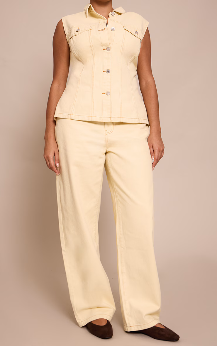 Plus Almond Mid Rise Wide Leg Jeans