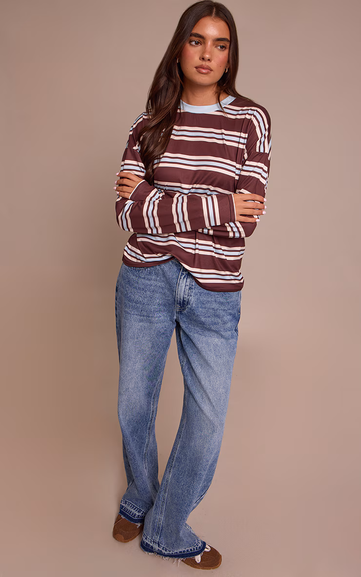 Mid Blue Released Hem Straight Leg Jeans