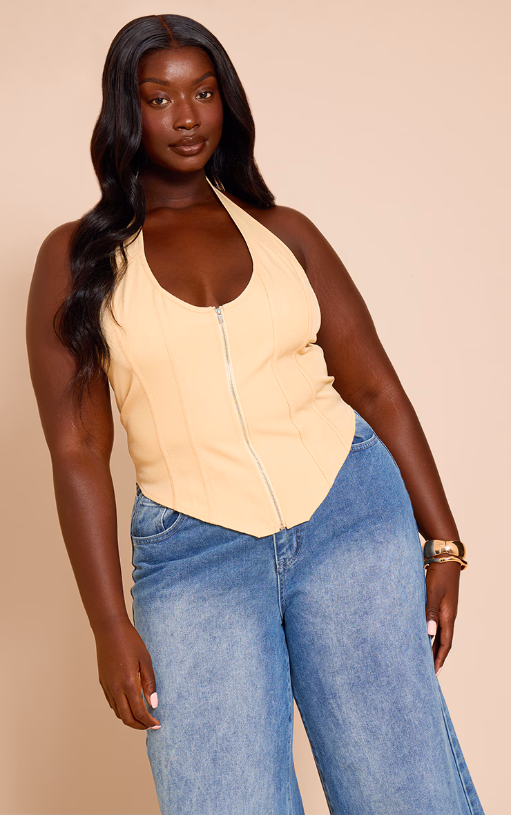 Plus Butter Yellow Boned Dip Hem Corset