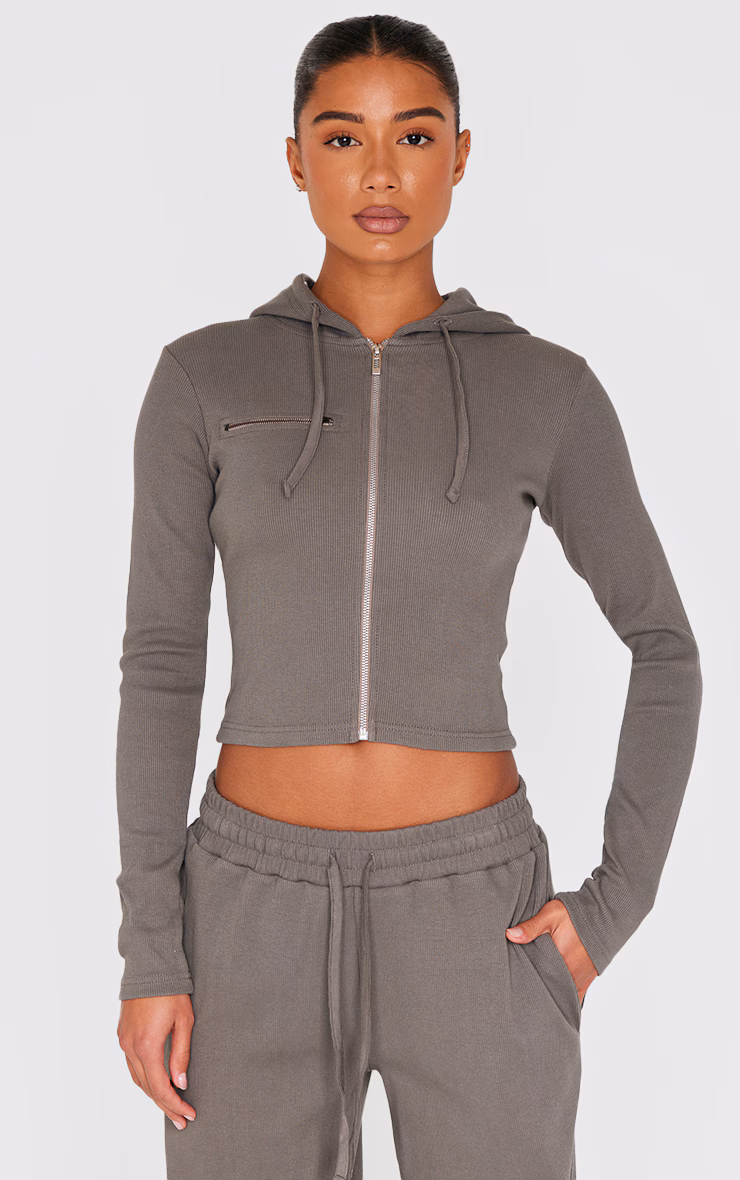 Charcoal Zip Up Ribbed Track Top