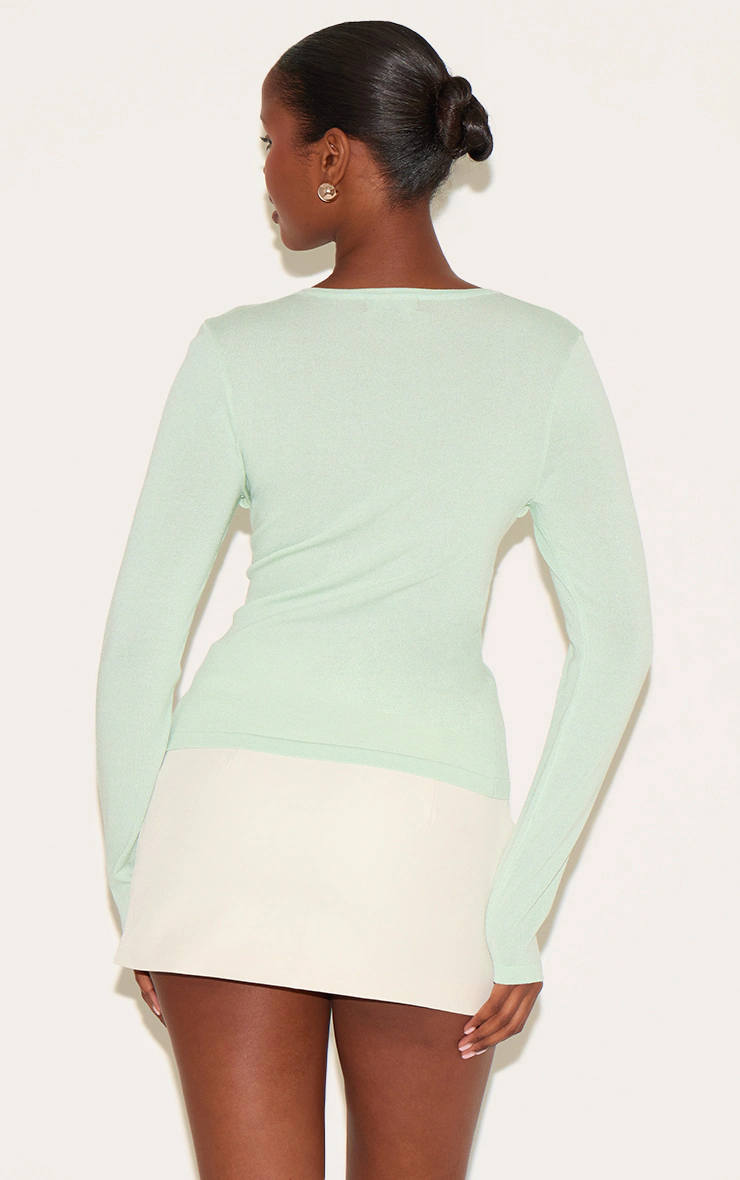 Mint Green Fine Knit Twist Neck Long Sleeve Top