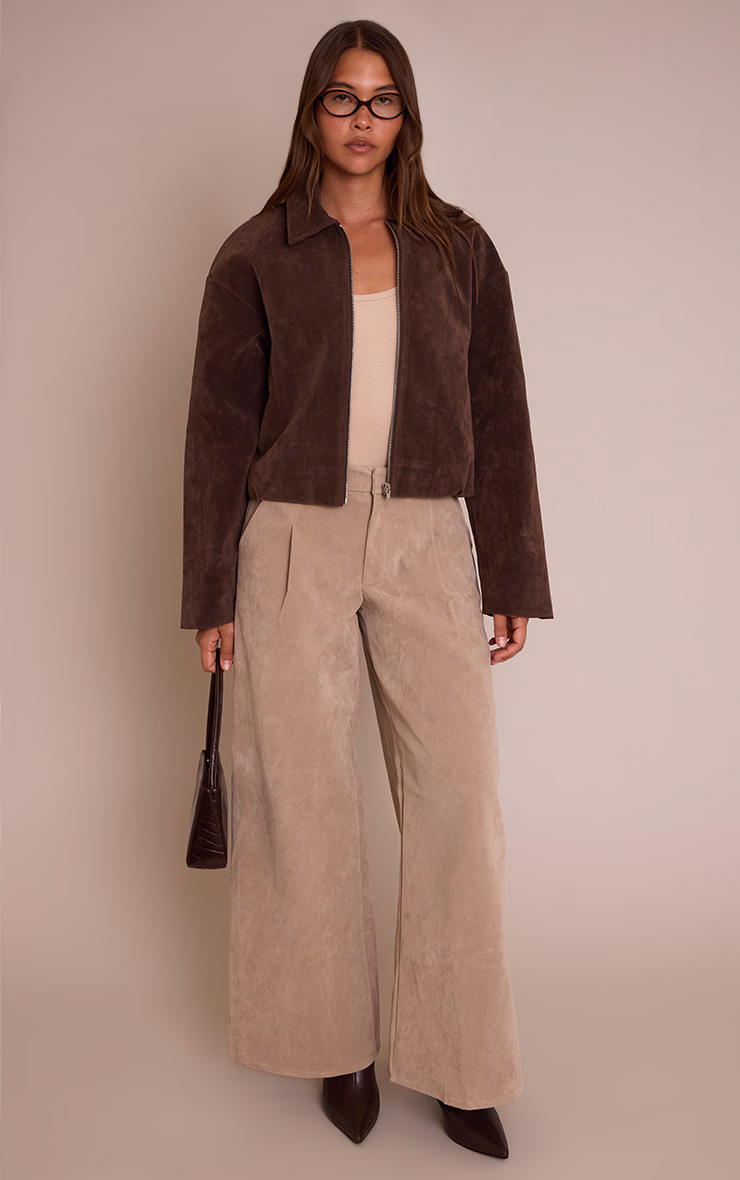 Sand Faux Suede Wide Leg Pants