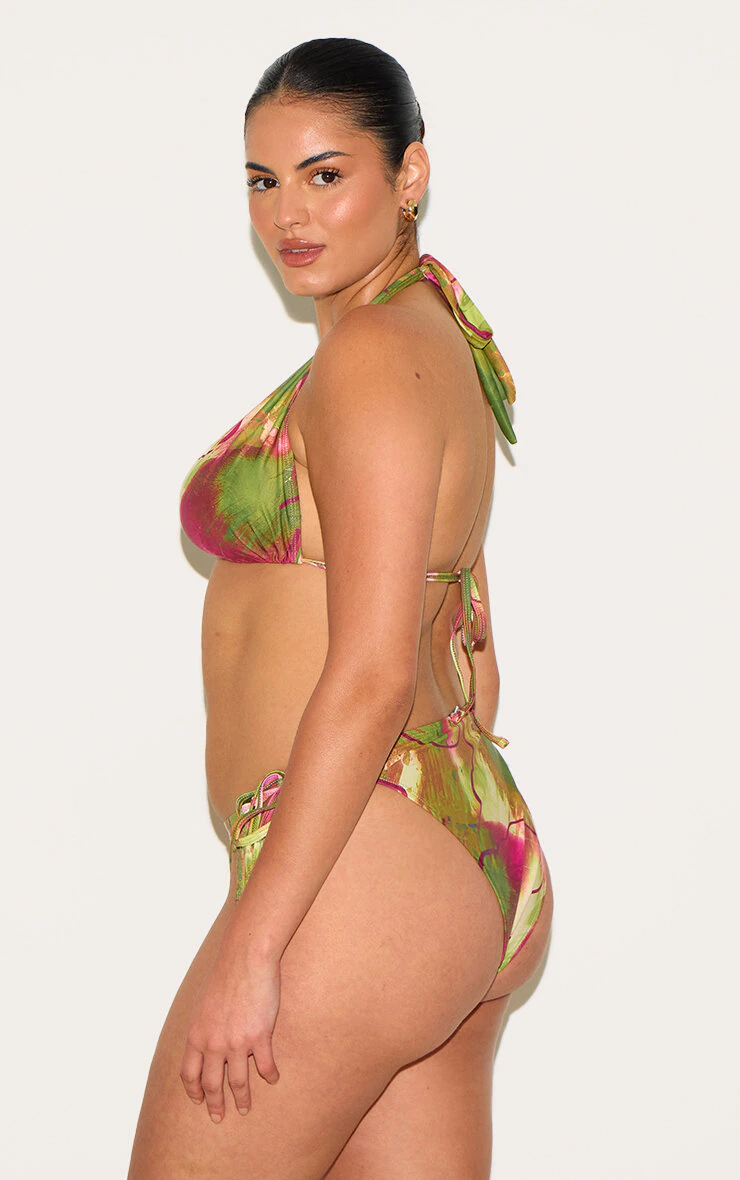 Plus Olive Orchid Print Tie Side Bikini Bottoms