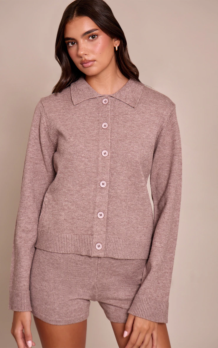 Mocha Button Through Collar Cardigan