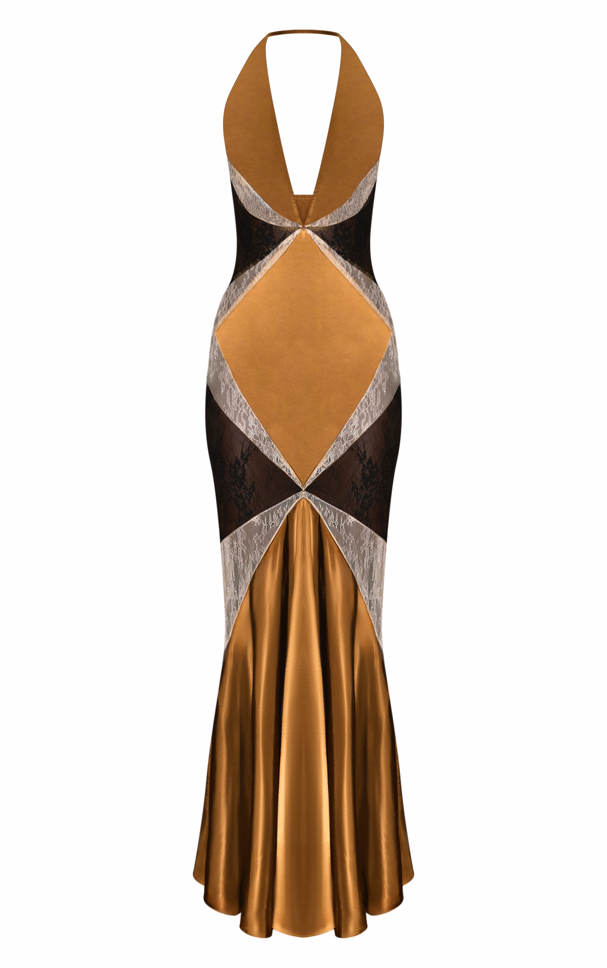 Golden Olive Lace Panelled Strappy Fishtail Maxi Dress